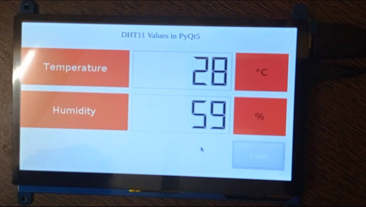 How to display DHT sensor values on GUI application in raspberry pi